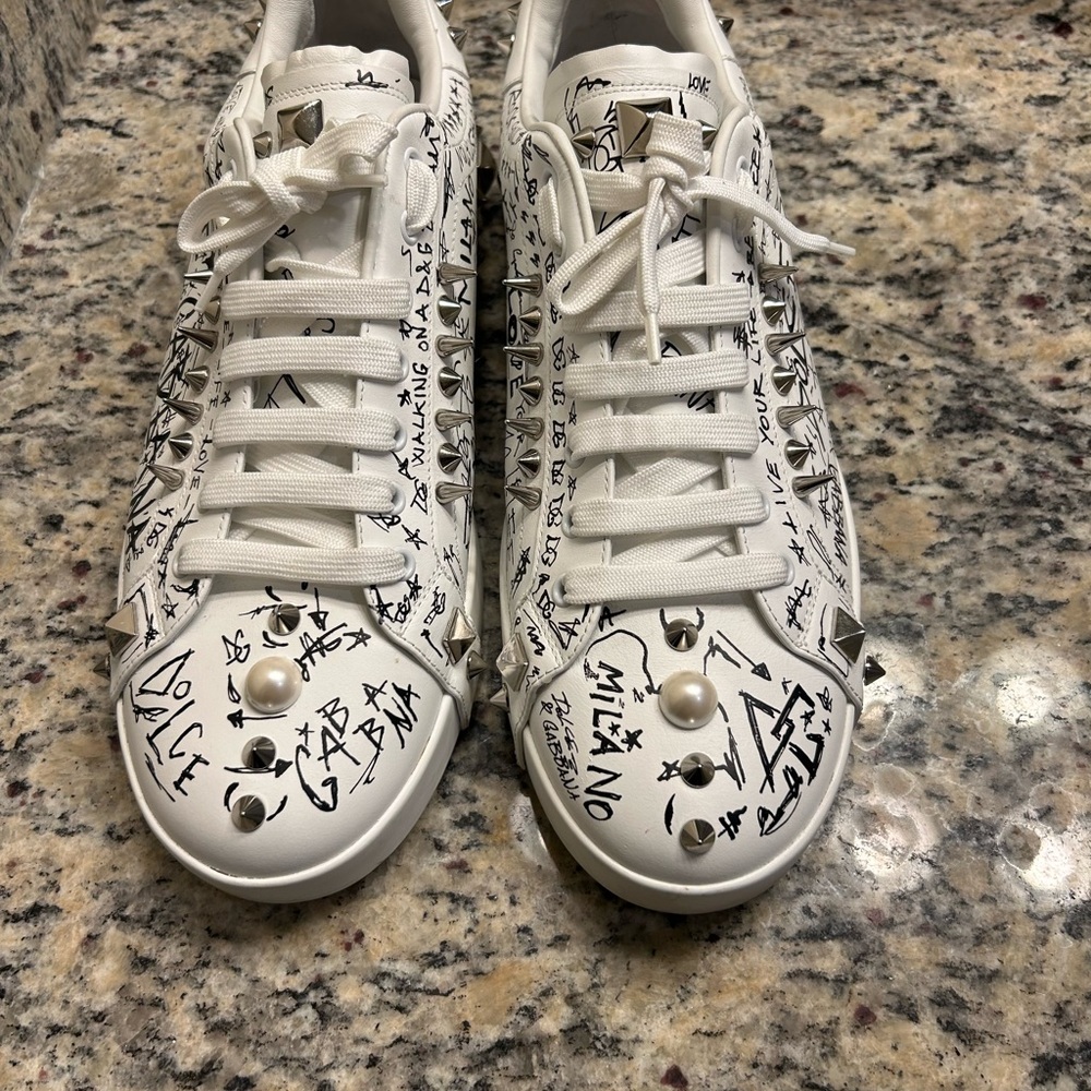 Dolce & Gabbana White Graffiti Sneakers